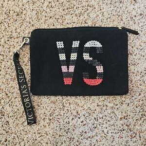 Victoria's Secret Black Makeup Bag with Sequin VS Logo